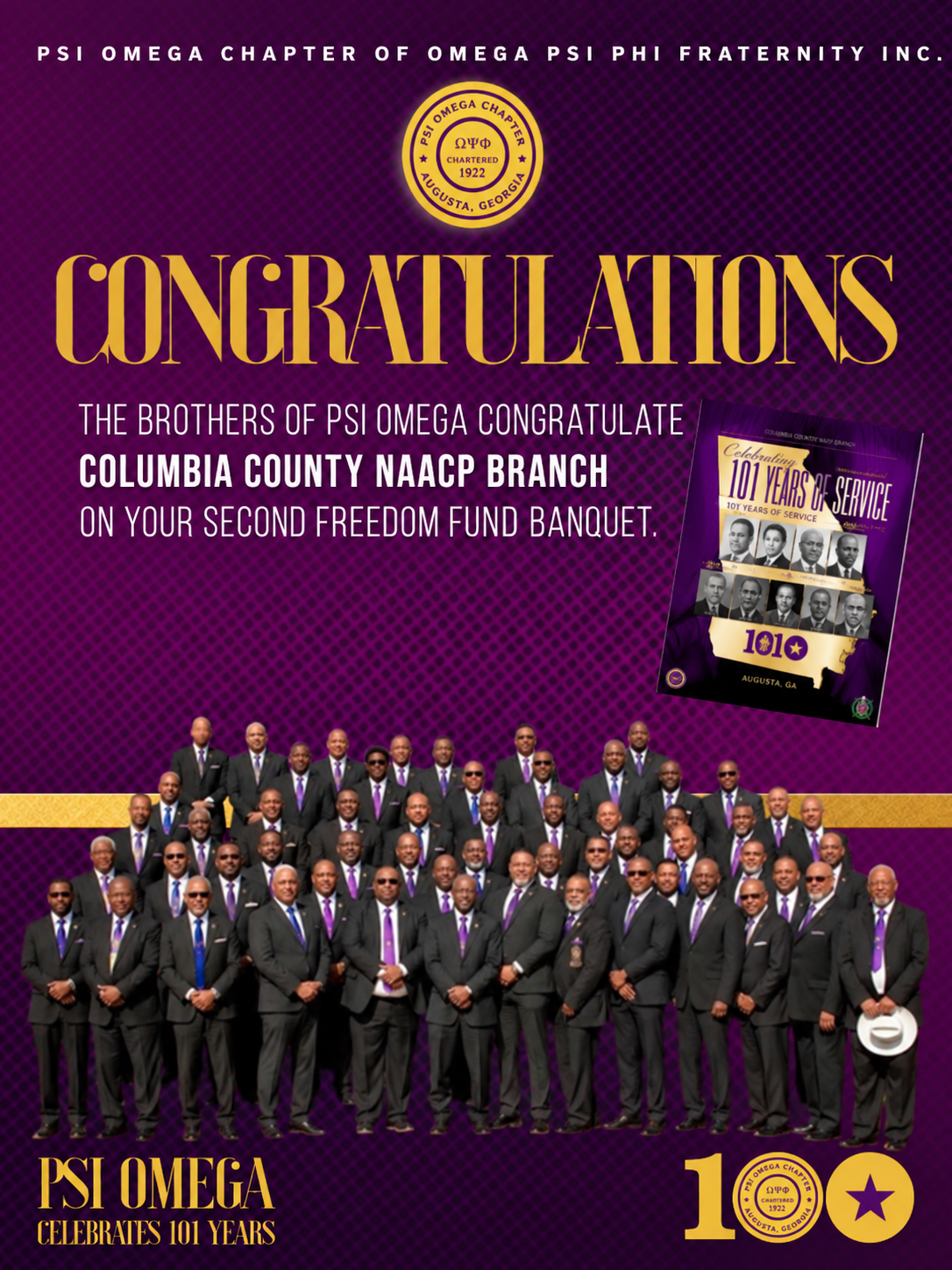 Psi Omega Chapter of Omega Psi Phi Fraternity advertisement